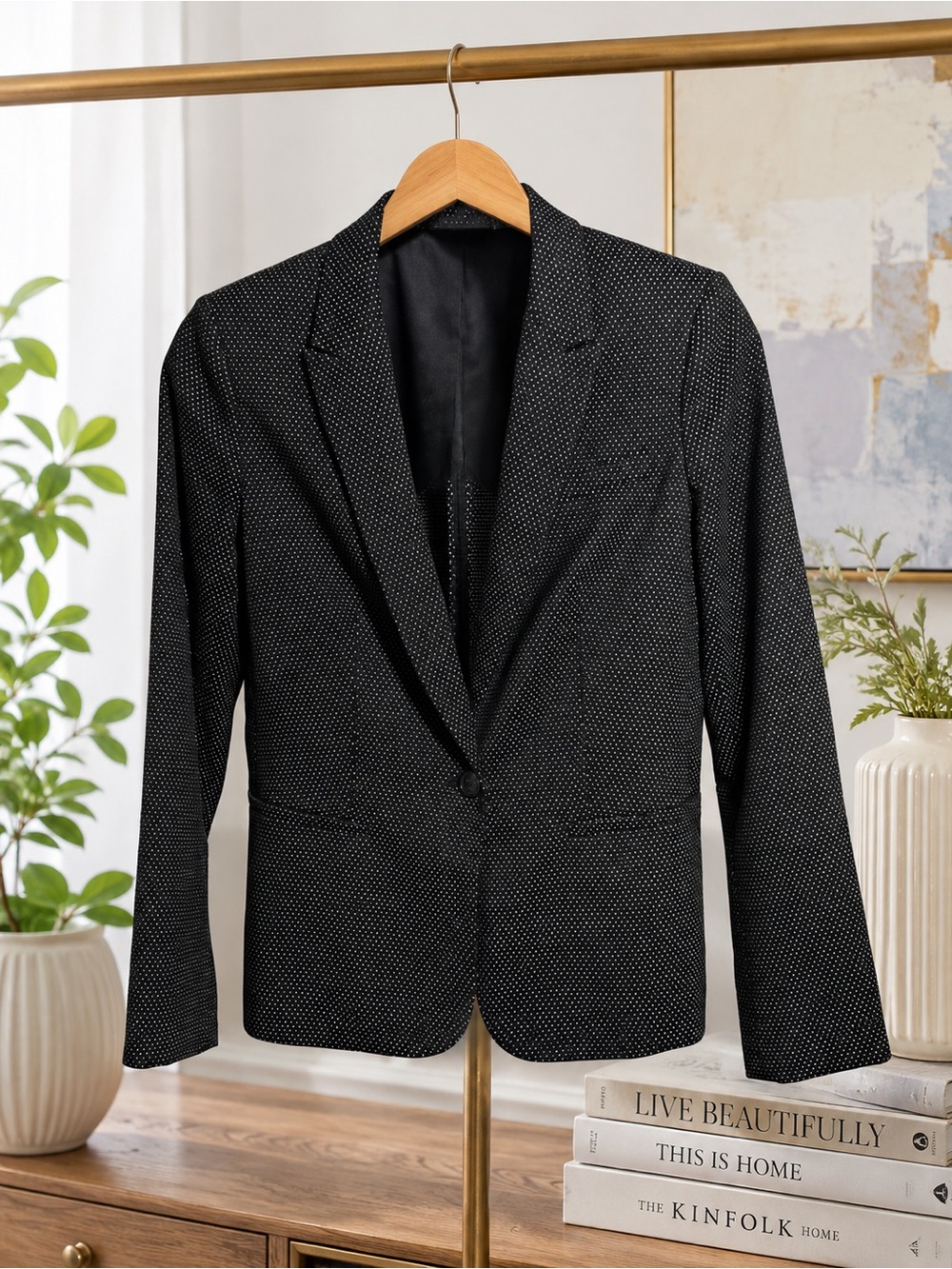 Tommy Hilfiger Women’s Blazer Size 10 | Black & White Polka Dot | Classic Tailor